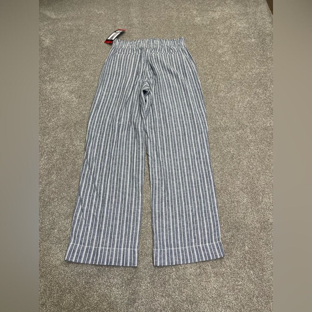 Coastal Nautical Palazzo Briggs Blue Stripe Linen Rayon Wide Leg Pull-On Pants M